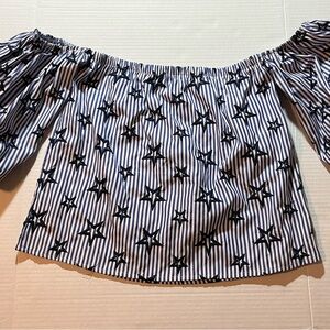 Romeo & Juliet Couture Blue and White Striped Top with Black Stars